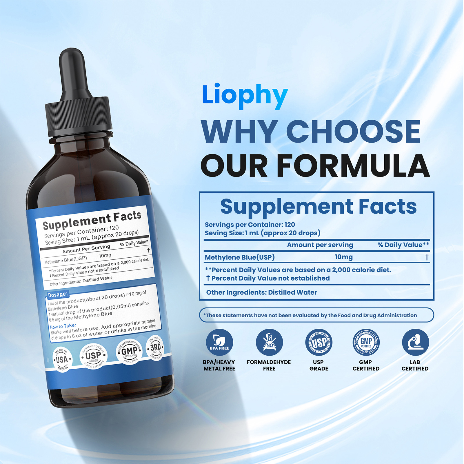 Methylene Blue Solution 1% - High Purity, Methylene Blue USP Standard Solution - No Formaldehyde, 4.06 Fl Oz, 120 ml - Image 2